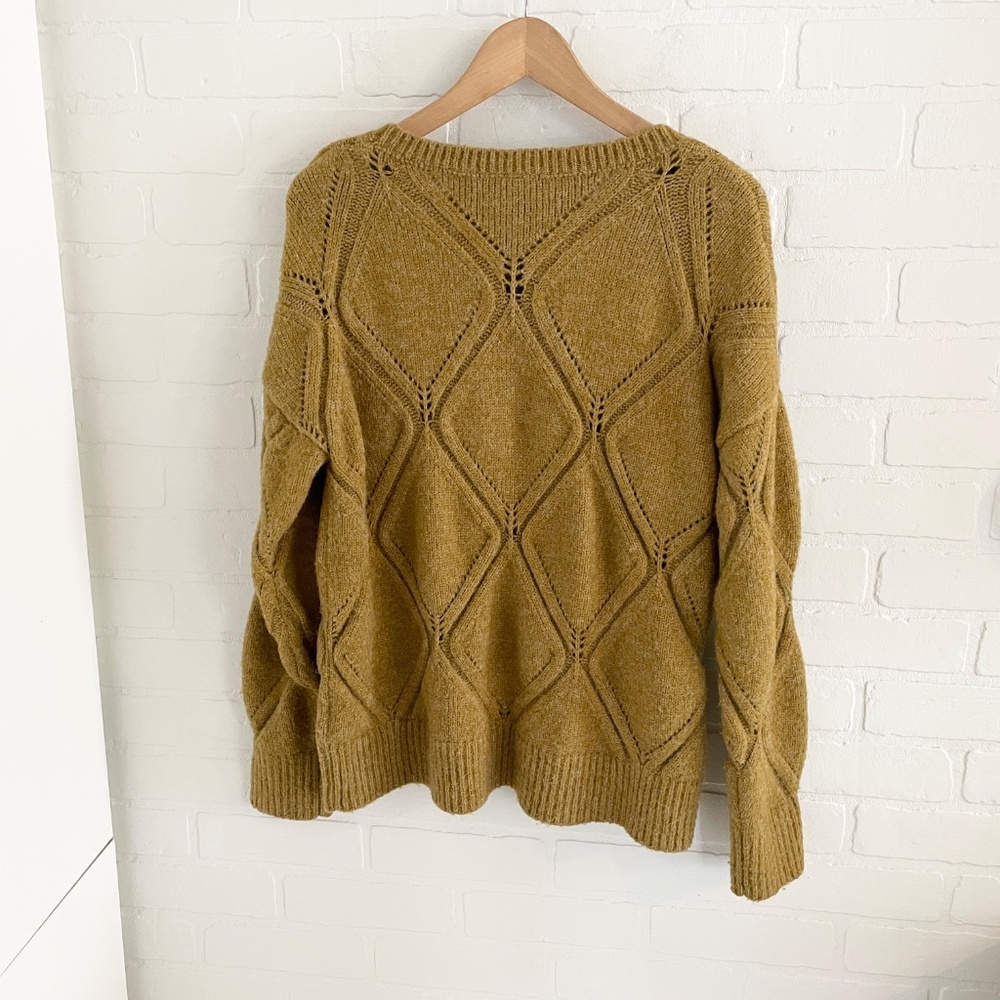 Anthropologie X ICHI Diamond Cable Knit Sweater Chunky Oversized Mustard Sz M - Picture 9 of 14